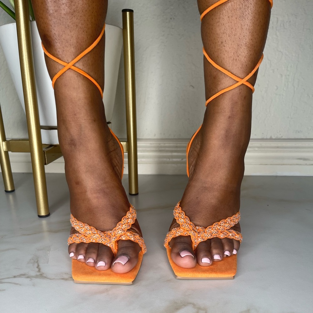 Brands new orange tie up heels